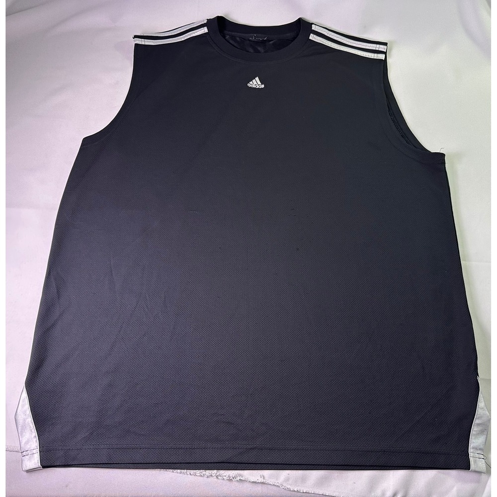 Adidas 2XL Black Mesh Sleeveless Shirt 3 Stripe Training Tank Gym Top Retro Y2K